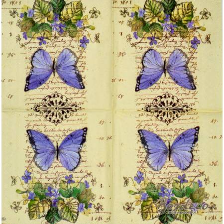 Serwetka do decoupage firmy IHR motyl i fiołki 25x25cm